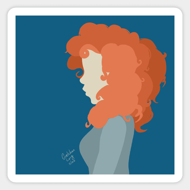 Red Haired Girl Block Print Sticker by A2Gretchen